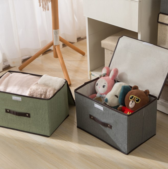 Simple Non-woven Foldable Storage Box With Cover Household Organizer