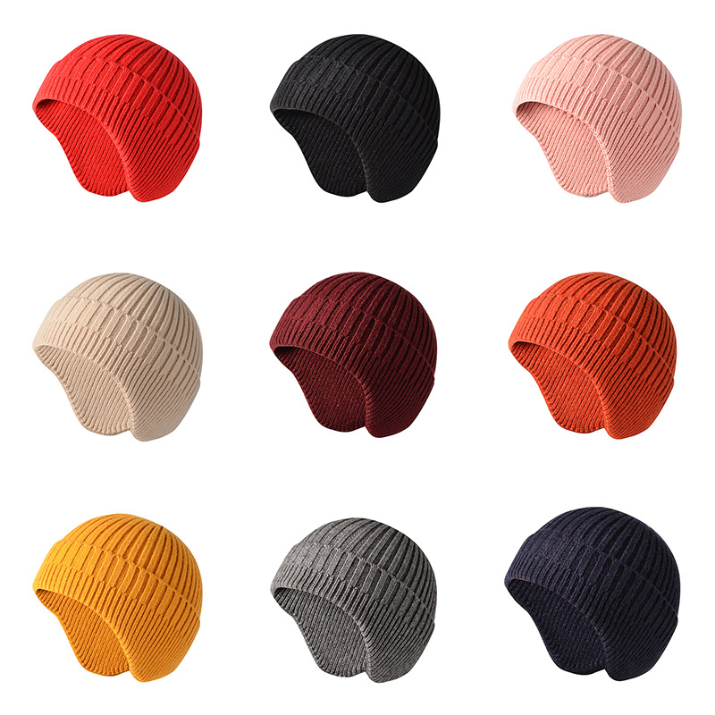 Men Knitted Hat Women Earflap Winter Hats Wool Cap Warm Skull Cap Slouchy with Ear Warmer