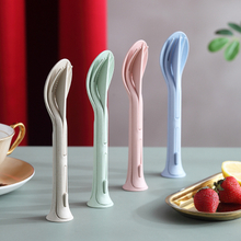 Portable Biodegradable Wheat Straw Cutlery Set for Camping Travel Spoon Fork Knife 3 in 1 Picnic Indoor Outdoor Flatware Set