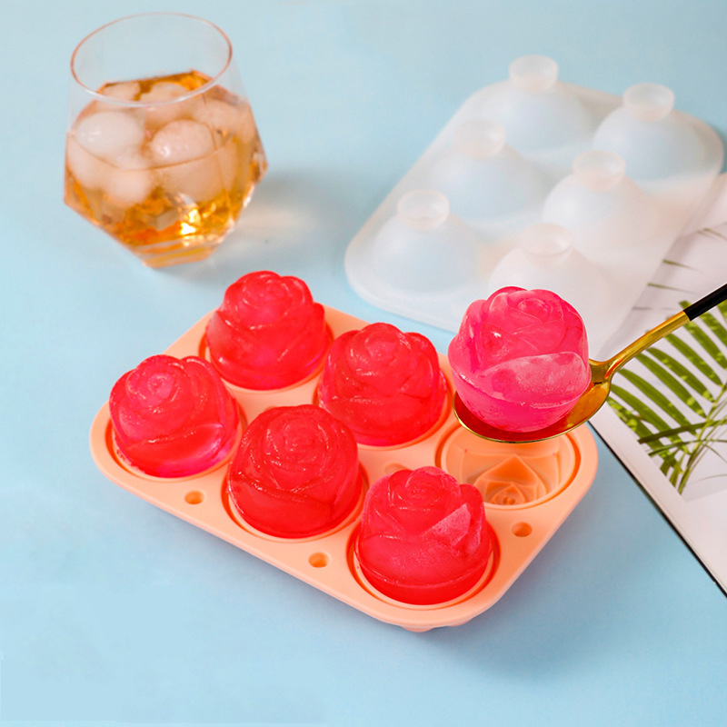 Rose Ice Cube Trays With Covers, 6 Cavity Silicone Rose Ice Ball Maker for Chilled Cocktails, Whiskey, Bourbon & Homemade Juice