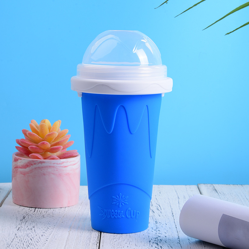 Slushie Maker Cup Frozen Magic Silicone Squeeze Cup - Quick Cooling Slushy Milk Shake Ice Cream Smoothies Maker with Lid & Straw