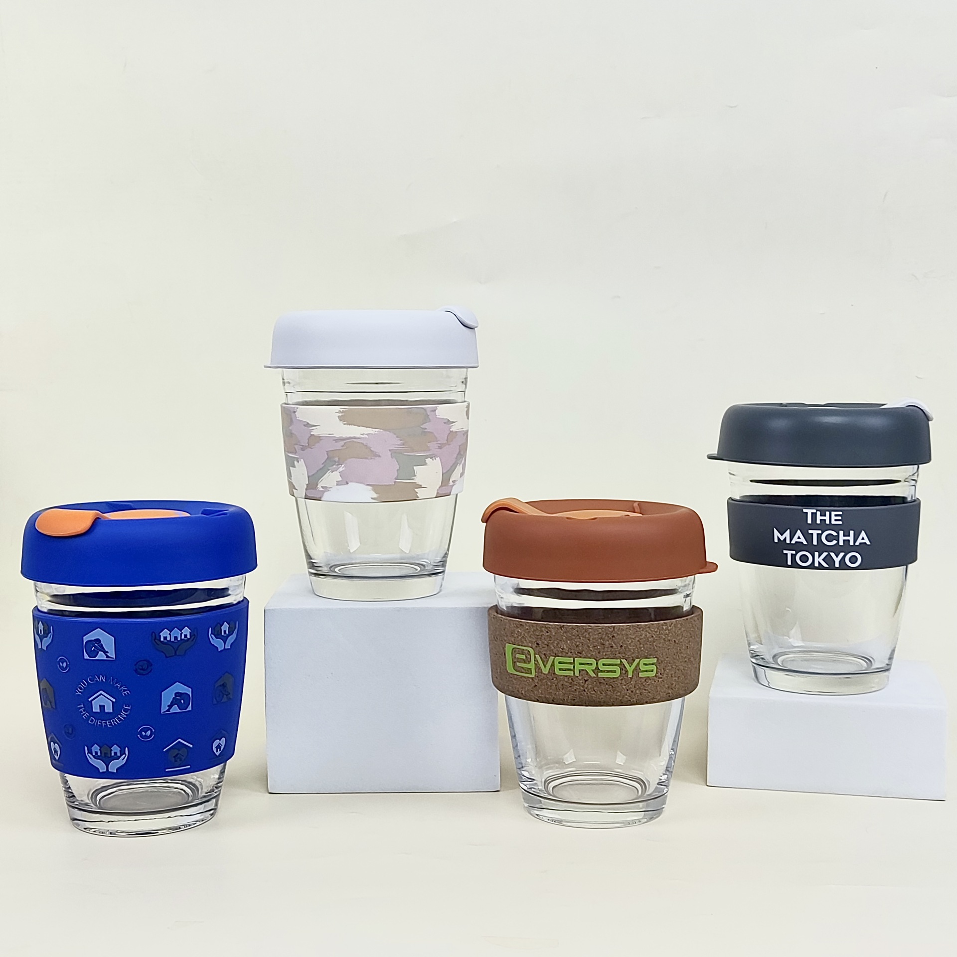 12 oz. Glass Mug w/ Silicone Grip & Lid