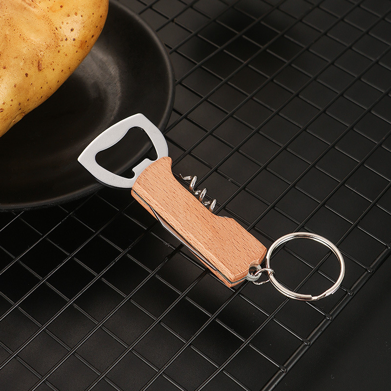 3 in 1 Multifunction Wood Handle Stainless Steel Beer and Wine Bottle Opener with Knife