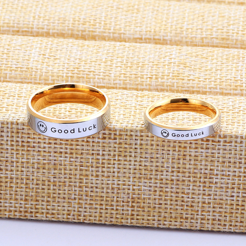 Titanium Stainless Steel Classical Simple Plain Color Smile Ring