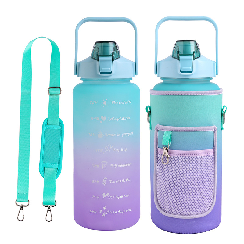Half Gallon, 64oz, 2L, BPA Free Outdoor Sports Drinking Plastic Water Bottle with Storage Sleeve Cellphone Holder