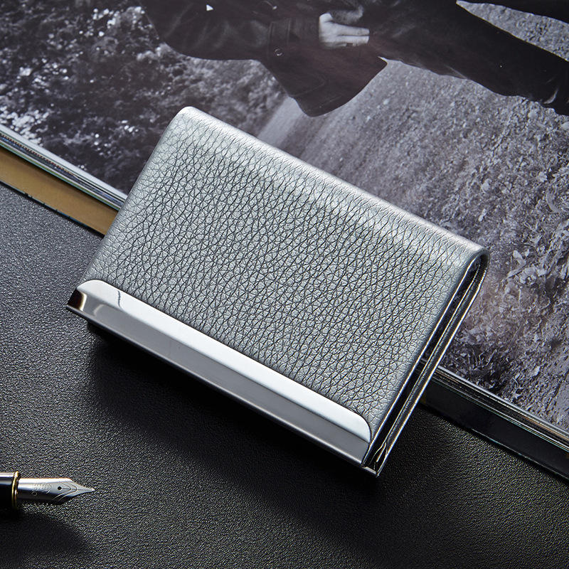 Metal Business Card Case Pocket, Professional PU Leather Name Card Holder Purse Card Case
