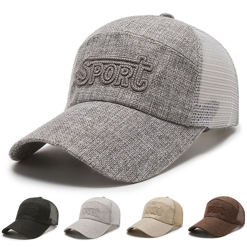 Linen Baseball Cap for Men Breathable Summer Dad Hat Adjustable Structured Outdoor Sports Cap