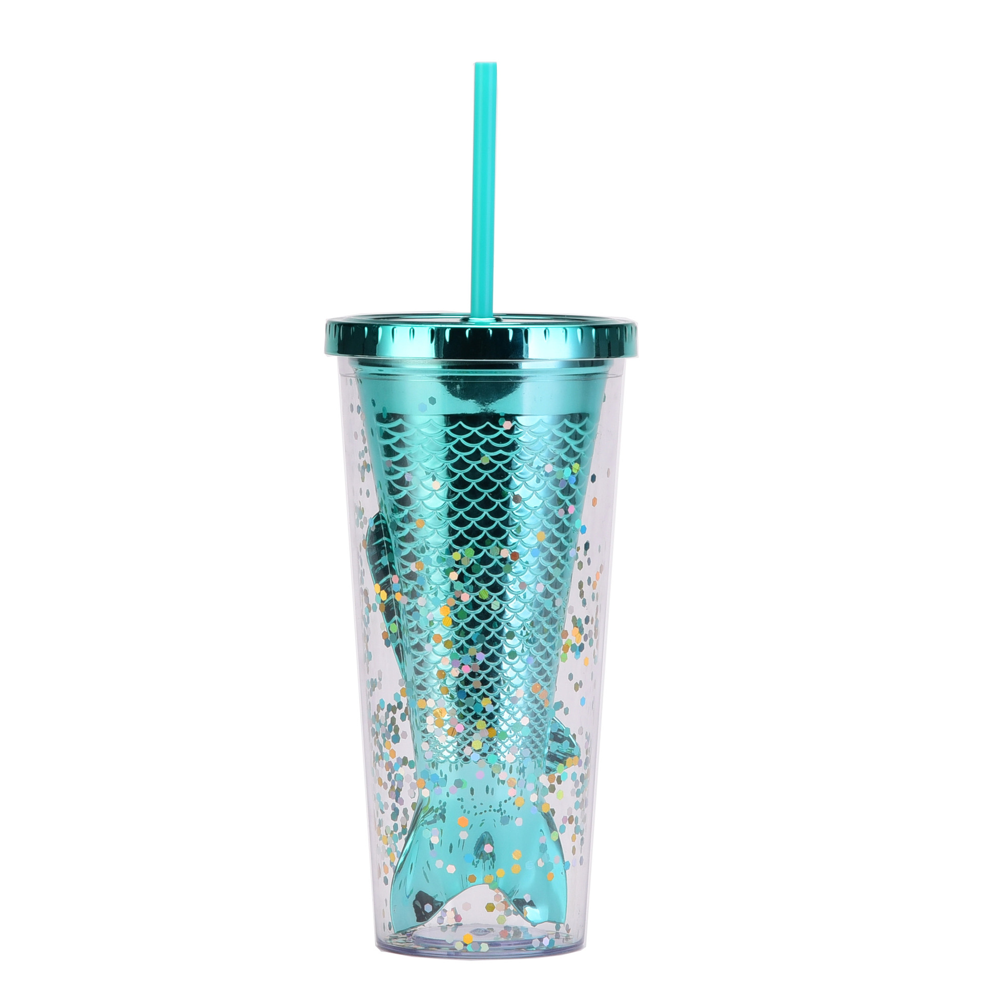 Double Wall 12 OZ Multi-Color Mermaid Tail Tumbler with Straw