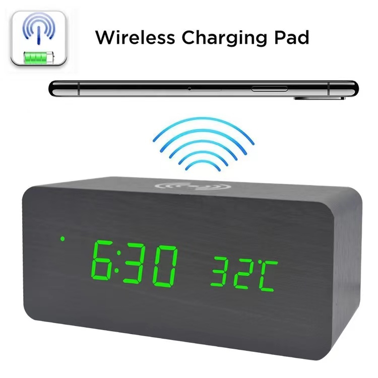 Wooden Wireless Charging Alarm Clock