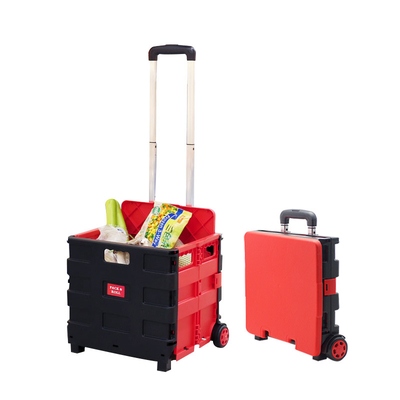 Collapsible Handcart Rolling Utility Cart Folding Shopping Cart with Lid 45L Capacity