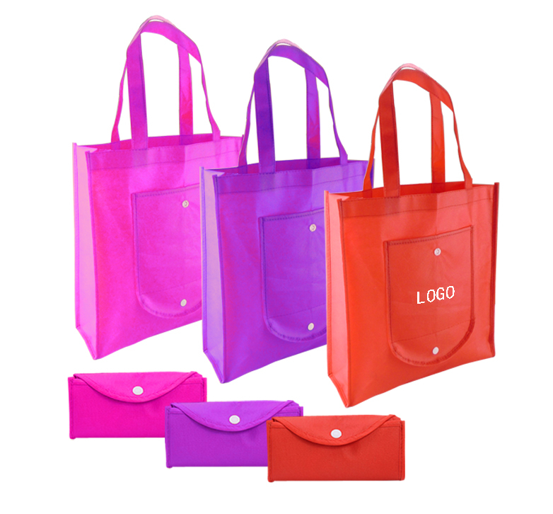 Promotional Logoed Custom Snap Up Folding Non-woven Shopper Grocery Tote Bag
