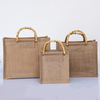 Jute/Burlap Tote Bags Bamboo Loop Handles Reusable Tote Grocery Bag Female Casual Handbag