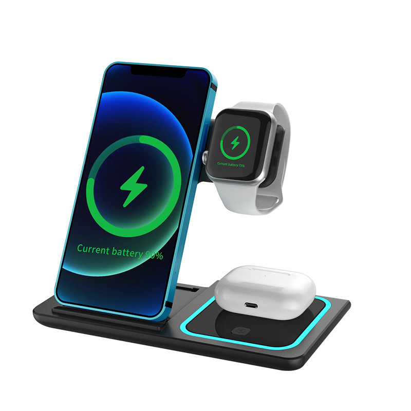 3 in 1 Fast Wireless Charging Station Dock Mobile Phone 15W Wireless Charger Stand Compatible with Watch and Earphone Series