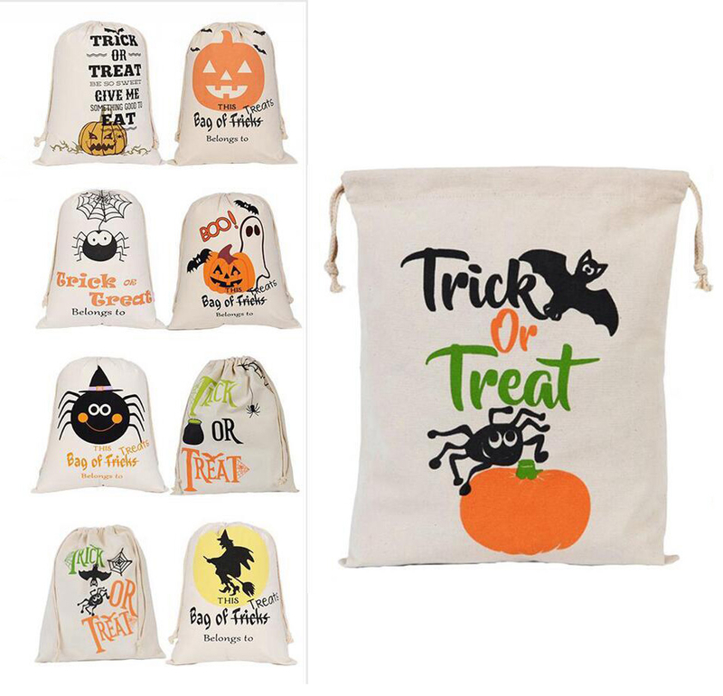 Halloween Favor Goodie Canvas Drawstring Bag For Treat Or Trick