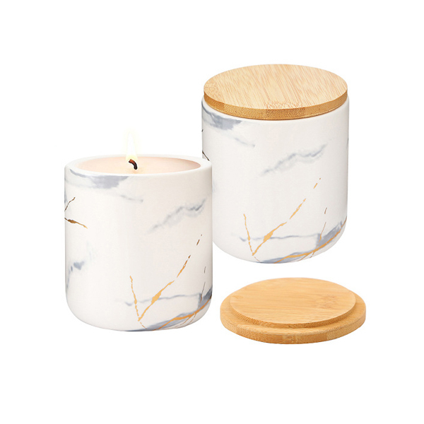 Marble Ceramic Jar for Candle Making Multi-Use Ceramic Container for Arts & Crafts, Storage, Candies